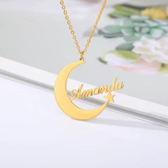 Moon, Chand, Star, Name Pendant