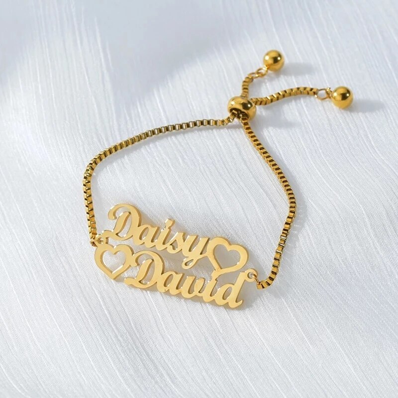 Personalised Double Heart Names Bracelet | Posh Totty Designs
