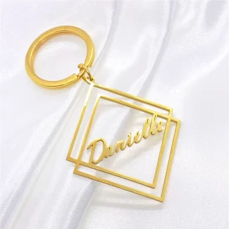 Double Square Name Keychain