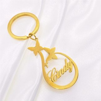 Butterfly & Round Name Keychain