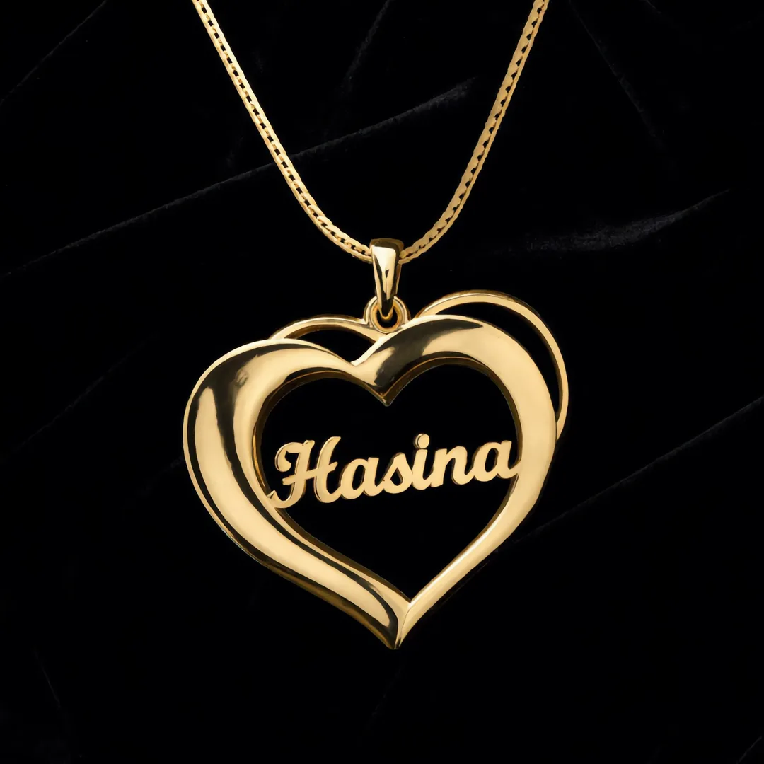 Bold Heart Name Necklace – Hasina hero shot Bold Heart Name Necklace – Hasina hero product image