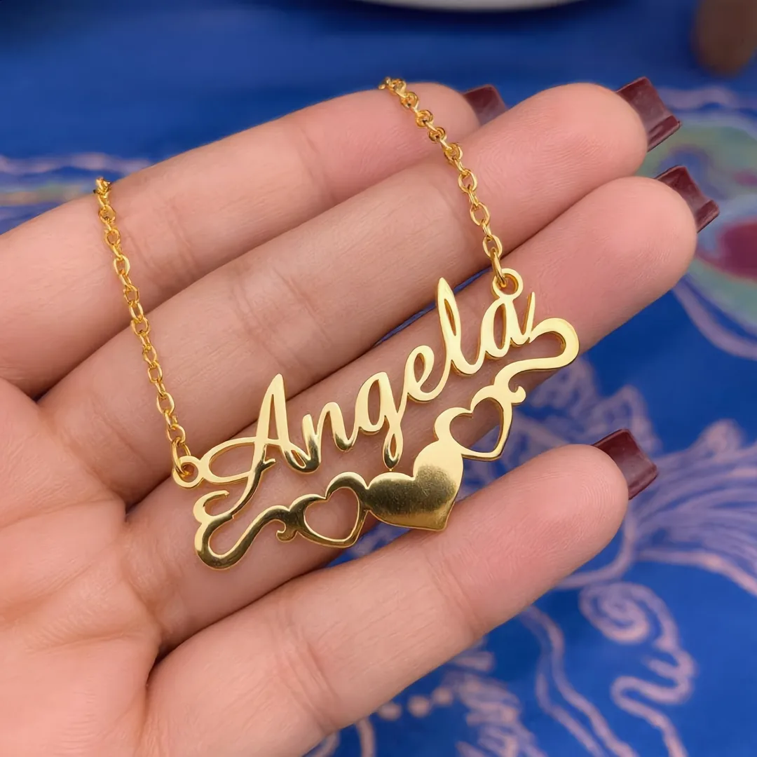 Bottom Heart Name Necklace – Angela hand product image
