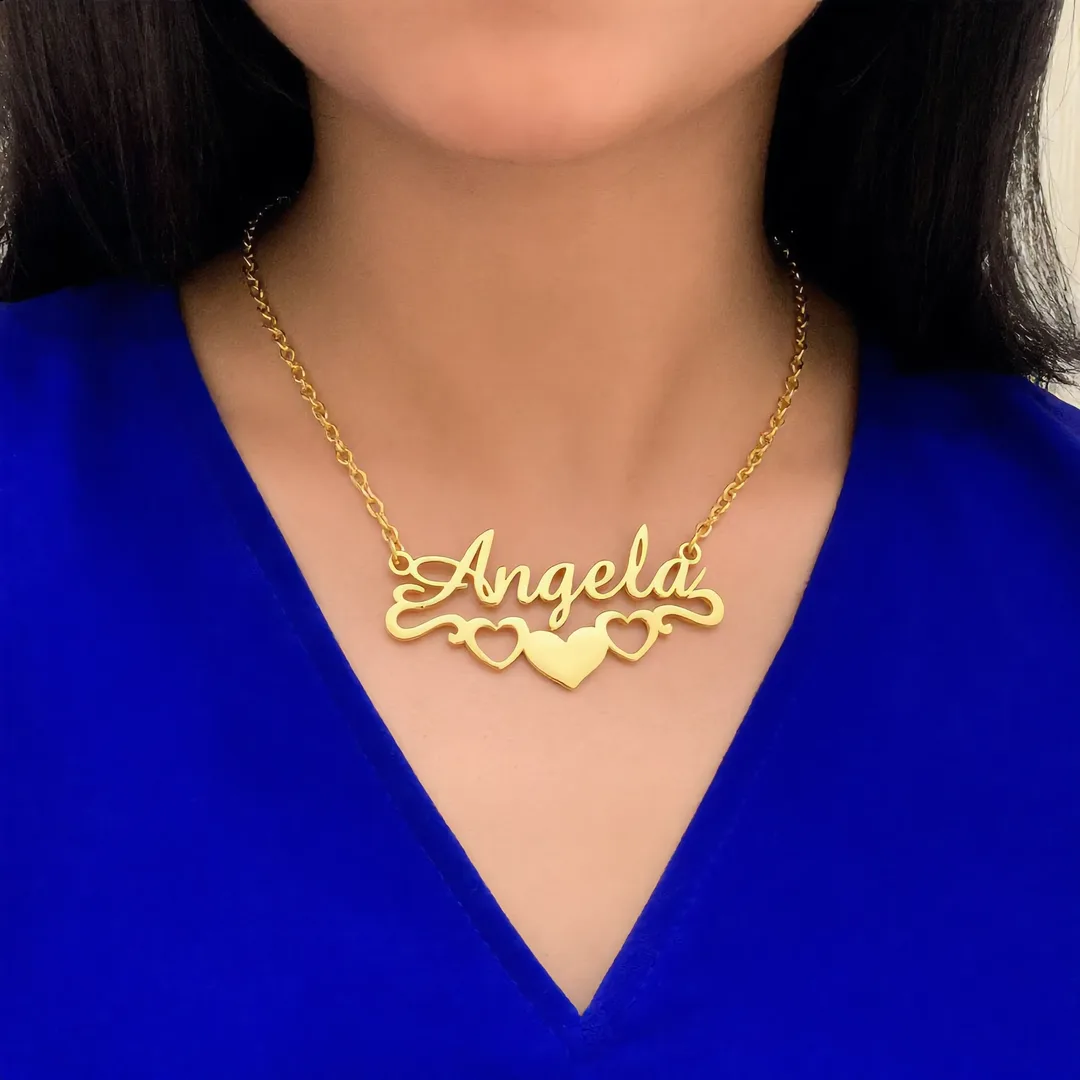 Bottom Heart Name Necklace – Angela neck product image