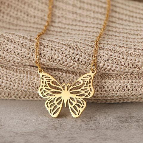 Mandala Style Butterfly Readymade Necklace, Dainty Butterfly Pendant