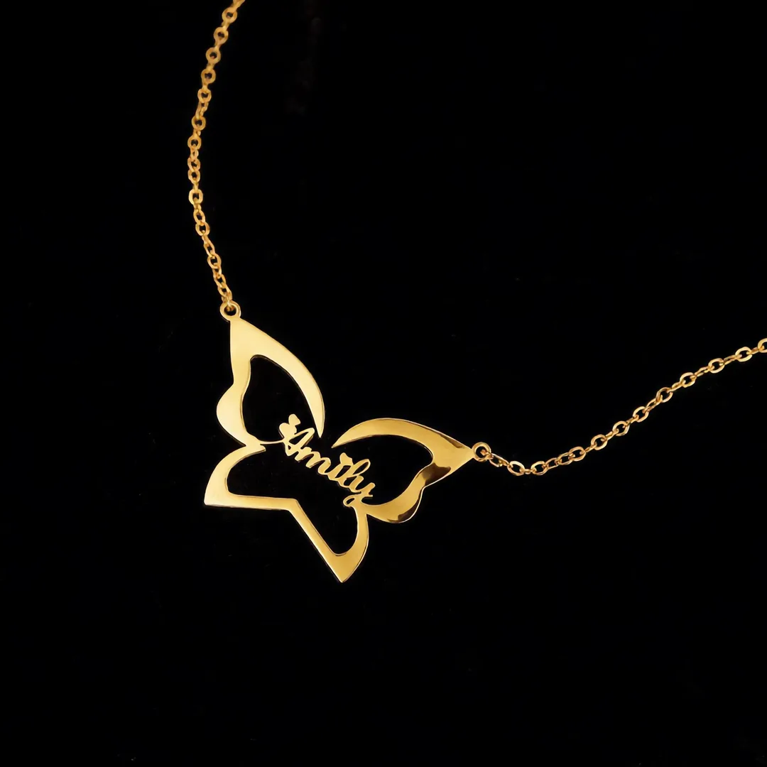 Butterfly Custom Name Necklace – Emily hero shot Butterfly Custom Name Necklace – Emily hero product image