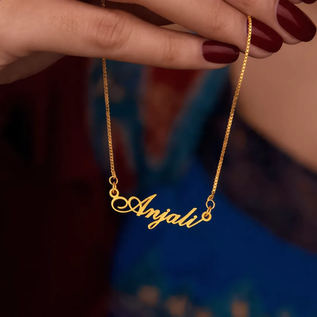 Classic Name Necklace – Anjali hand shot Classic Name Necklace – Anjali hand product image