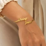 Couple Name With Heart Kada on female wrist – personalized jewellery