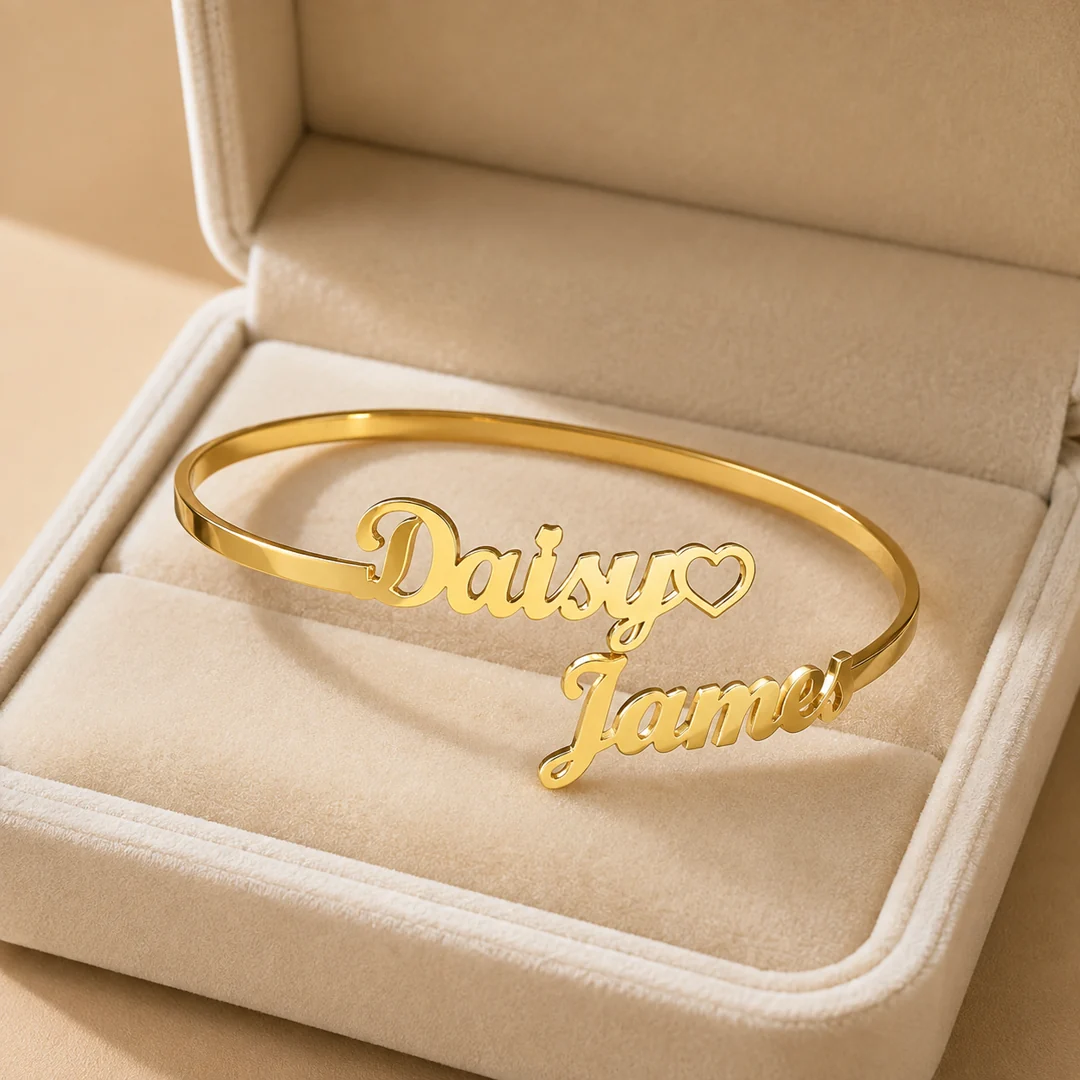 Couple Name With Heart Kada in premium gift box – personalized jewellery