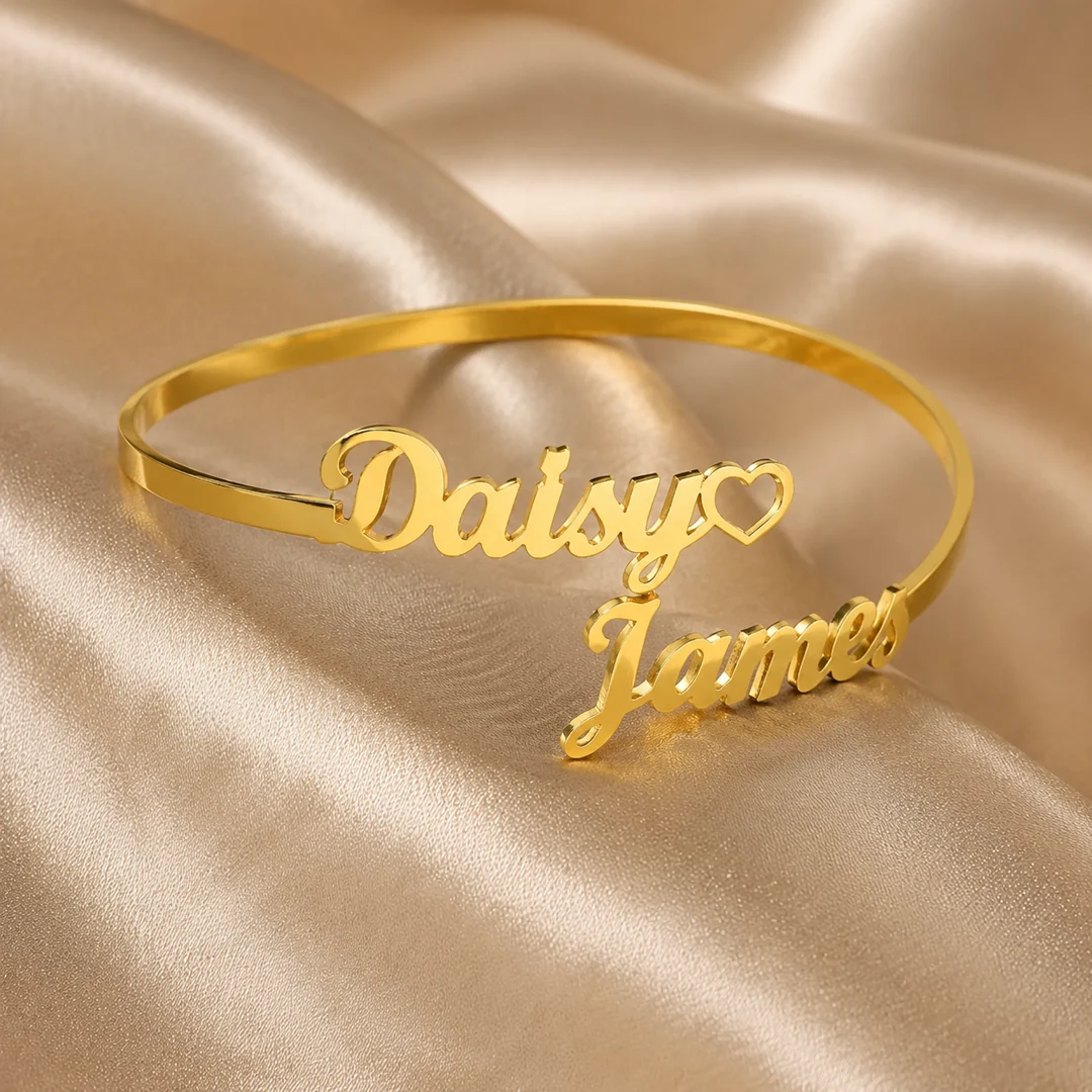 Couple Name With Heart Kada on luxury satin – personalized jewellery