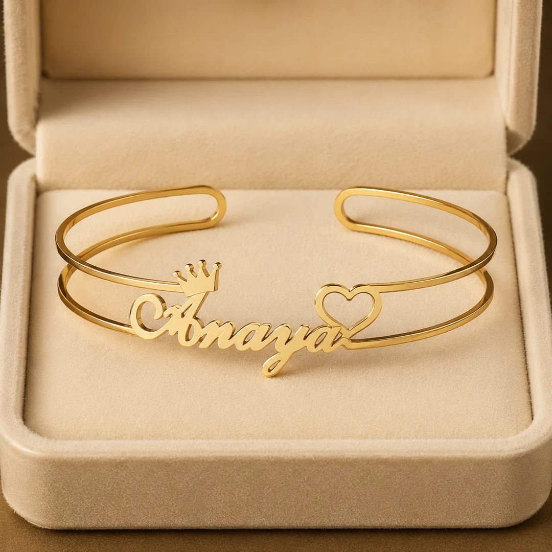 Crown & Heart Single Name Kada in premium gift box – personalized jewellery
