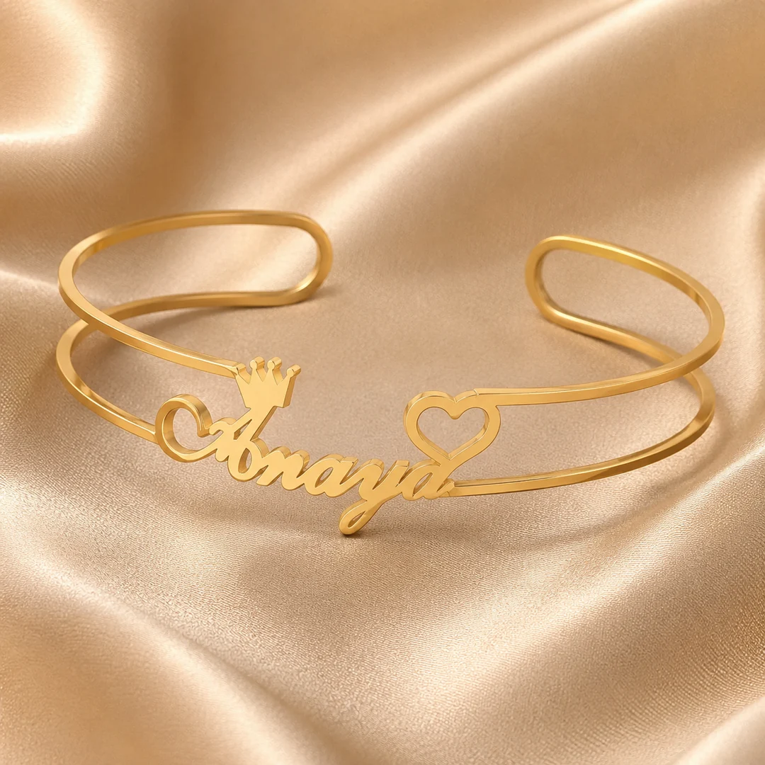Crown & Heart Single Name Kada on luxury satin – personalized jewellery