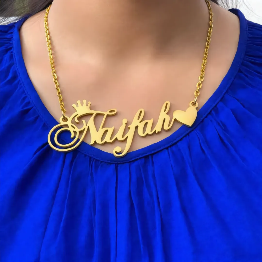 Crown With Heart Name Necklace Niyah neck product photo