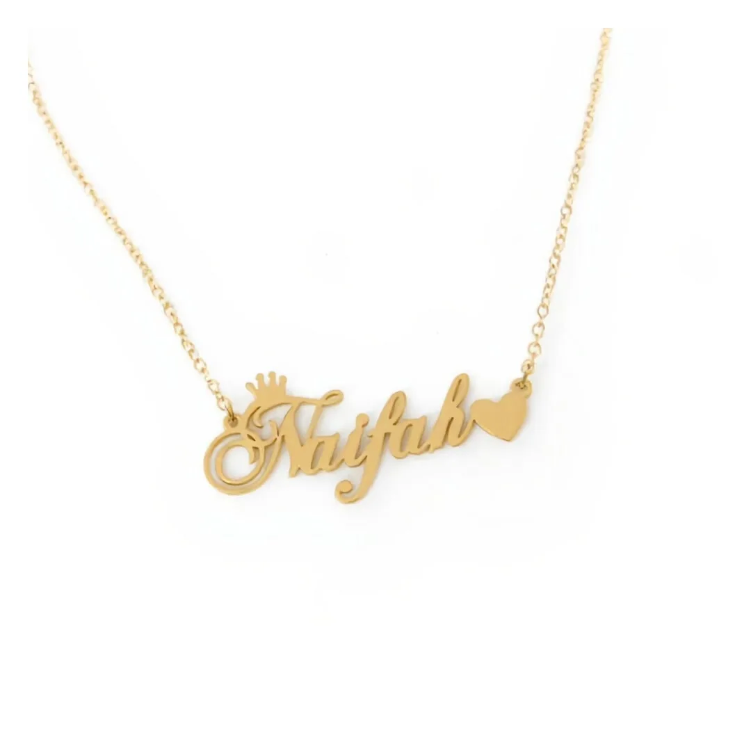 Crown With Heart Name Necklace Niyah on white background
