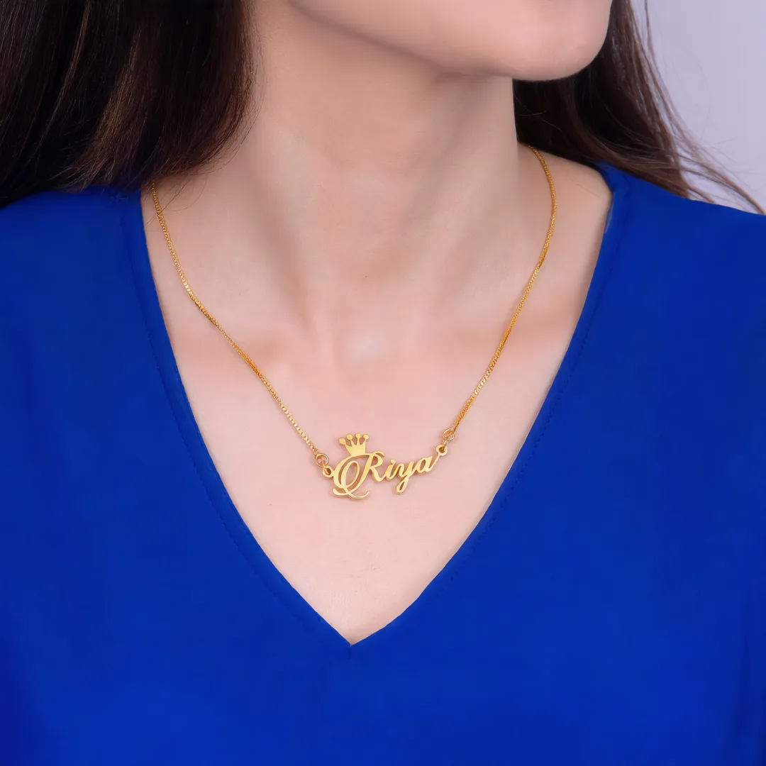 Crown Name Necklace Riya – indian female neck
