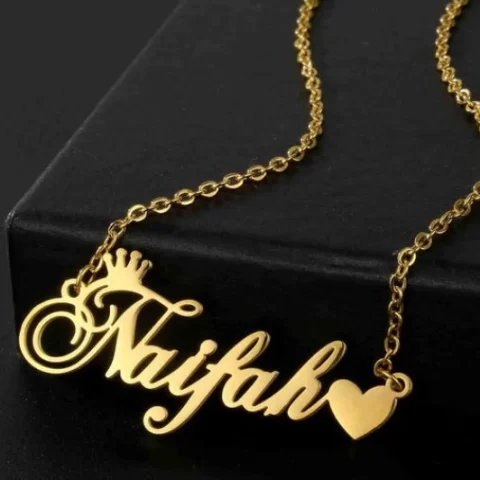 Crown, Heart, Name Necklace