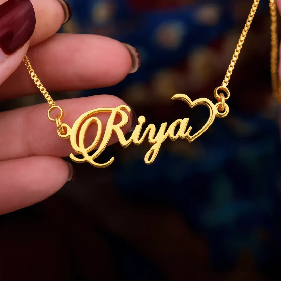 Half Heart Name Necklace – Riya hand product image