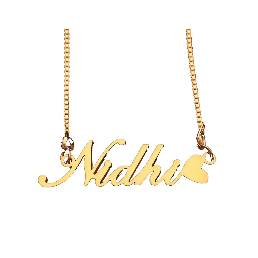 Heart Style Name Necklace Nidhi on white background