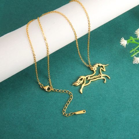 Unicorn Name Style Necklace, Lovely Unicorn Animal Personalized Custom Name Necklace