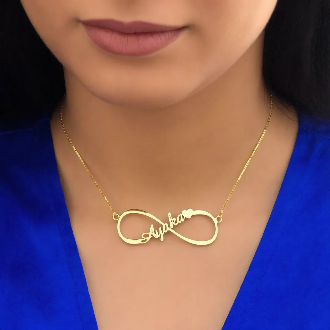 Infinity Single Name Necklace Ayesha neck product photo