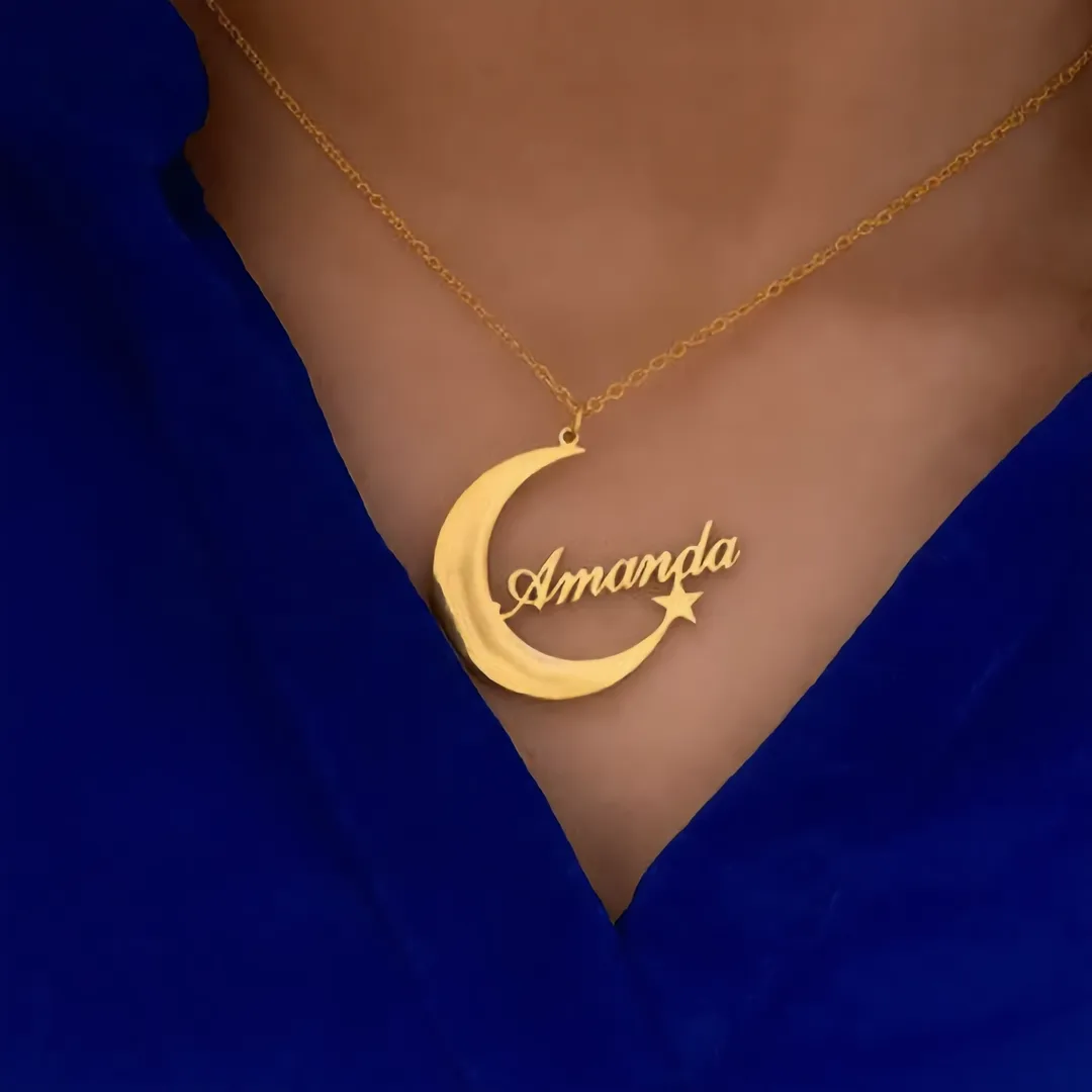 Moon and Star Name Pendant – Amanda neck product image