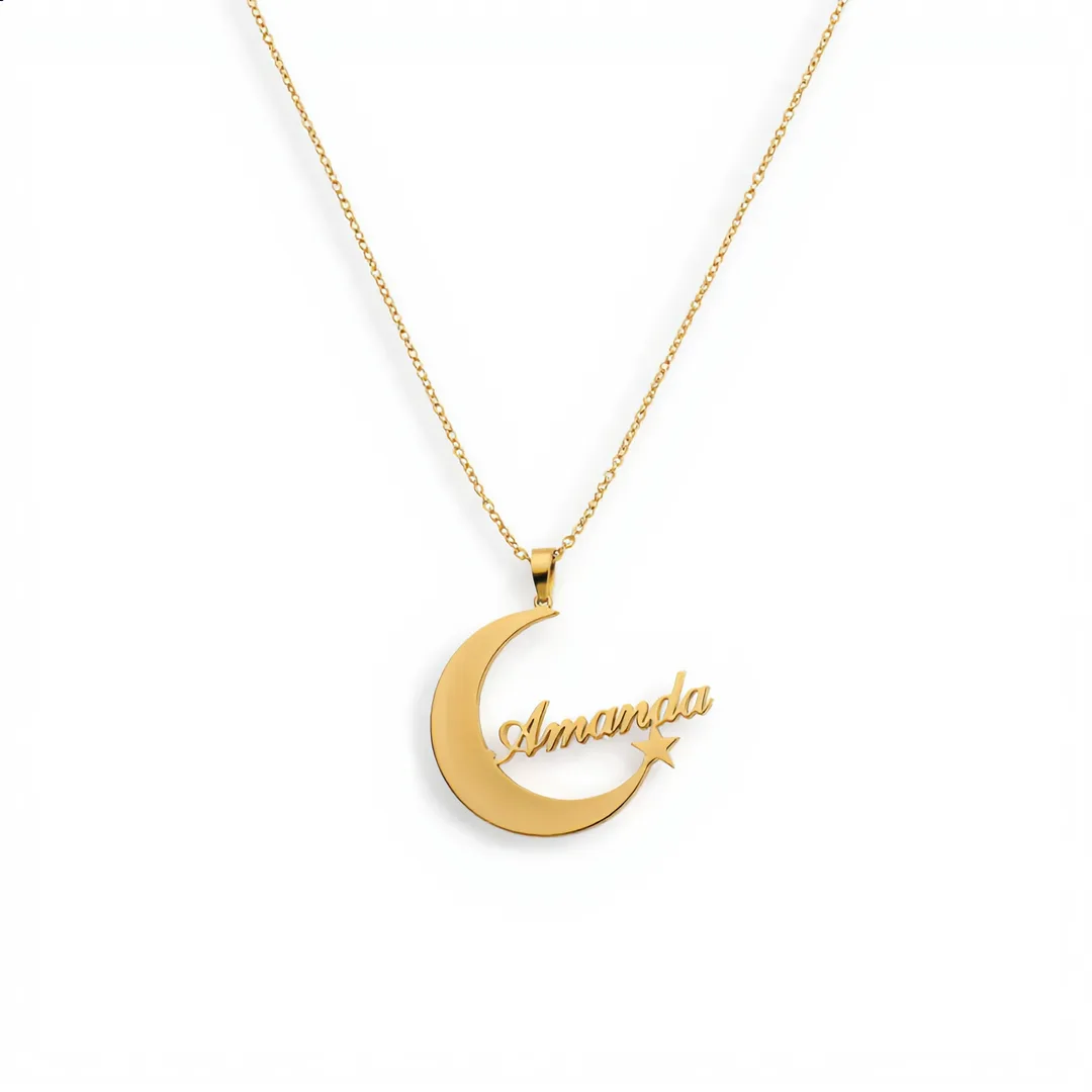 Moon and Star Name Pendant – Amanda white product image