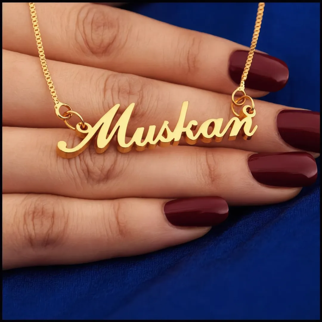 Simple Style Name Necklace Muskan – female hand lifestyle