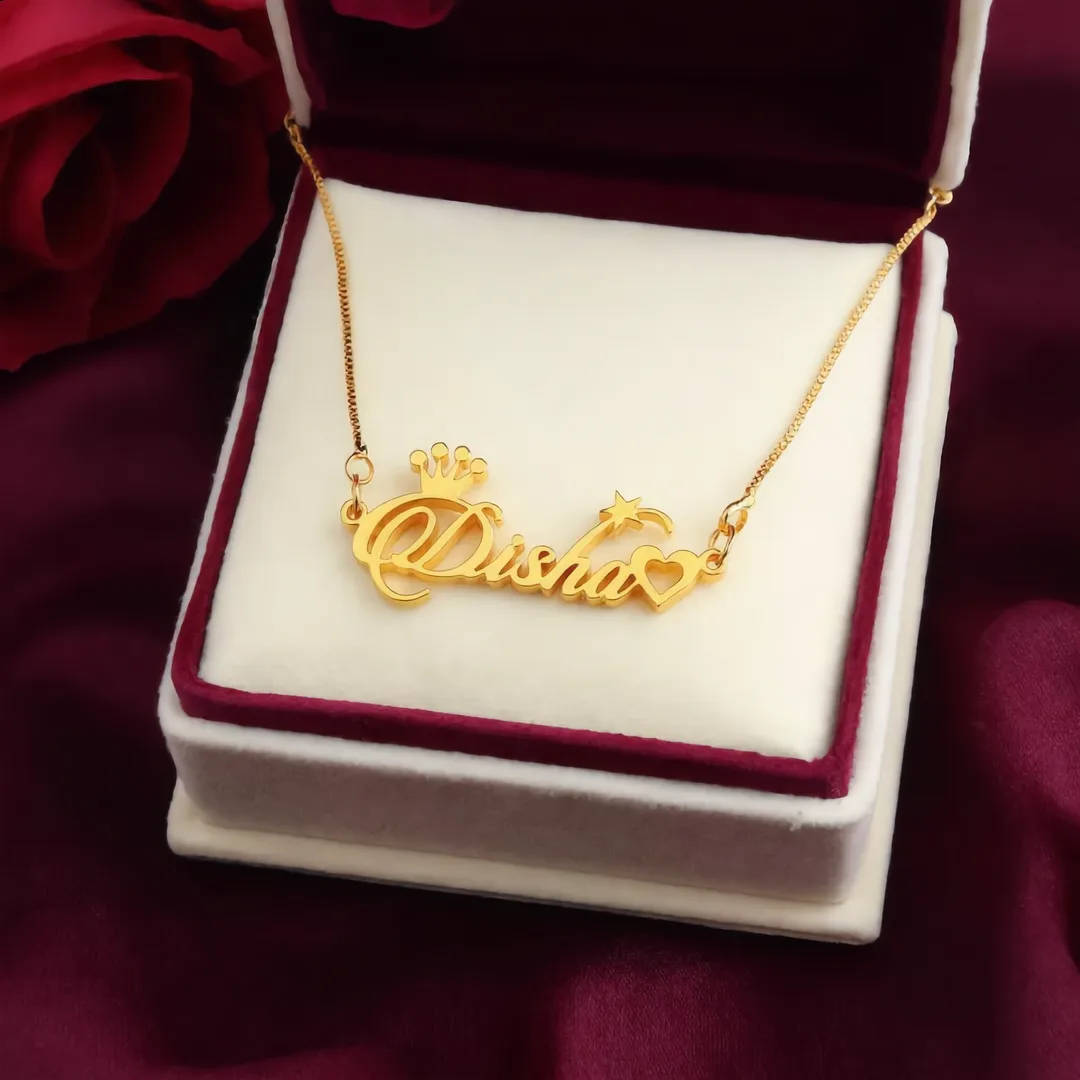 Special Style Name Necklace Disha displayed in a premium gift box