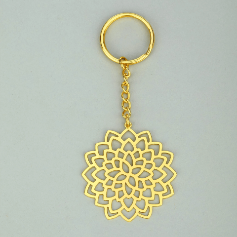 Flower Design Keychain, Floral Lotus Keychain