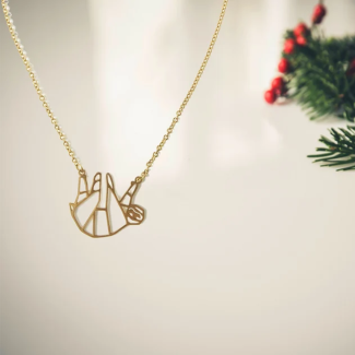 Sloth Origami Necklace, Geometric Sloth Necklace