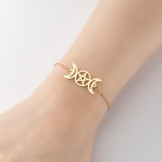 Moon Goddess Pentagram Bracelet, Triple Moon Goddess Witch Bracelet, Pentagram Bracelet, Witch Jewellery
