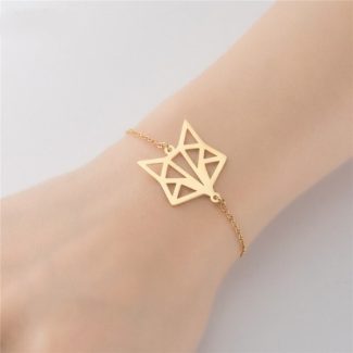 Geometric Fox Face Bracelet, Delicate Origami Fox Bracelet, Tiny fox Bracelet