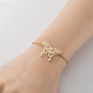 Geometric Butterfly Bracelet, Dainty Initial Butterfly Bracelet