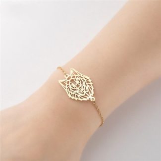 Geometric Wolf Face Bracelet, Origami Wolf Bracelet, Wolf Jewelry