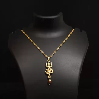 Om Trishul Pendant Locket with Gold Plated Chain