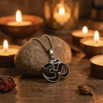 Black and Silver Om Pendant devotional product shoot
