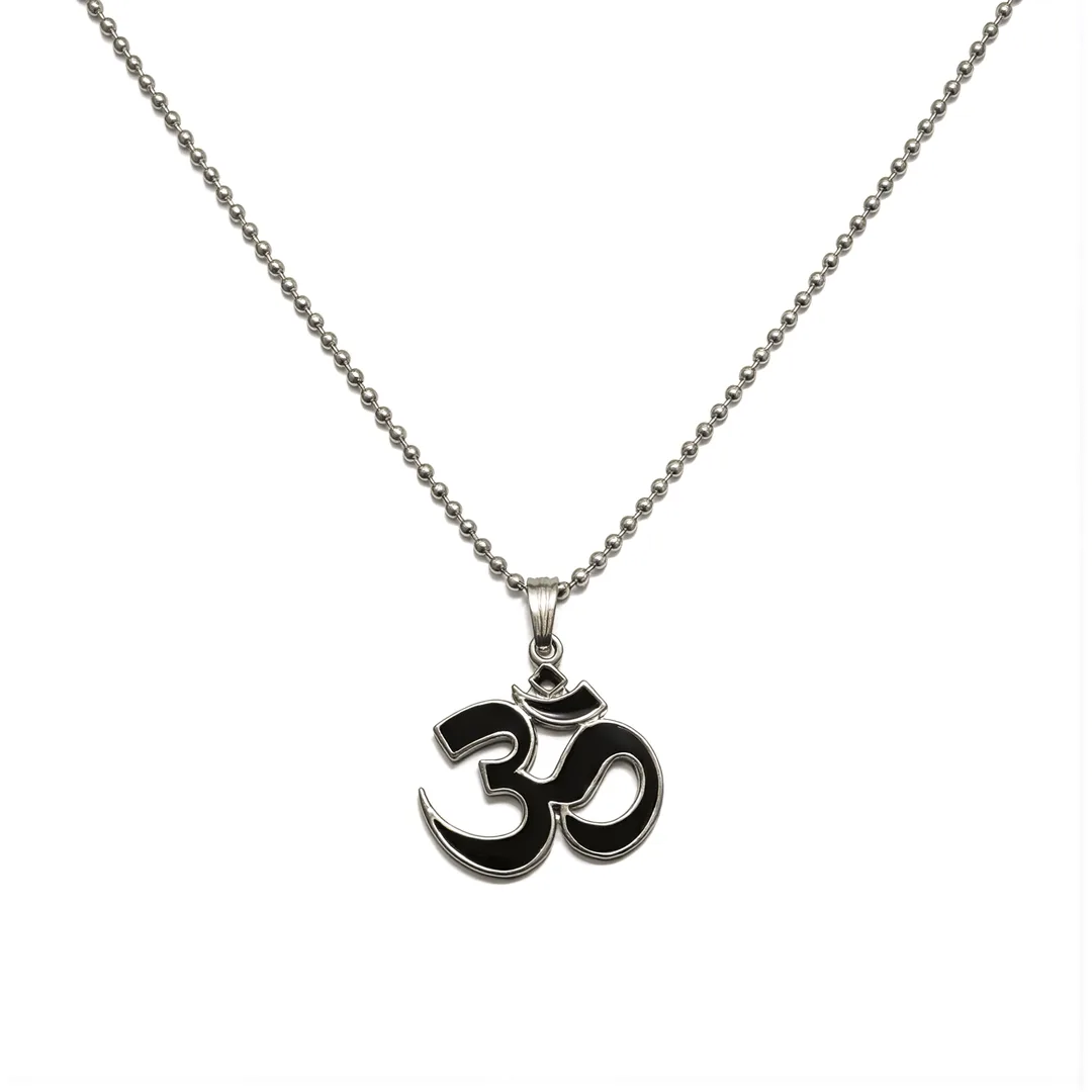 Black and Silver Om Pendant on white studio background
