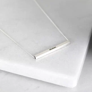 Silver Plated Personalized Horizontal 3D Bar Pendant
