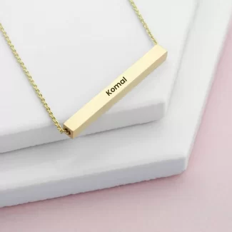 Gold Plated Personalized Horizontal 3D Bar Pendant