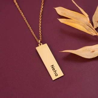 Gold Plated Custom Engraved Vertical Name Necklace