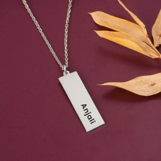 Silver Plated Custom Engraved Vertical Name Necklace