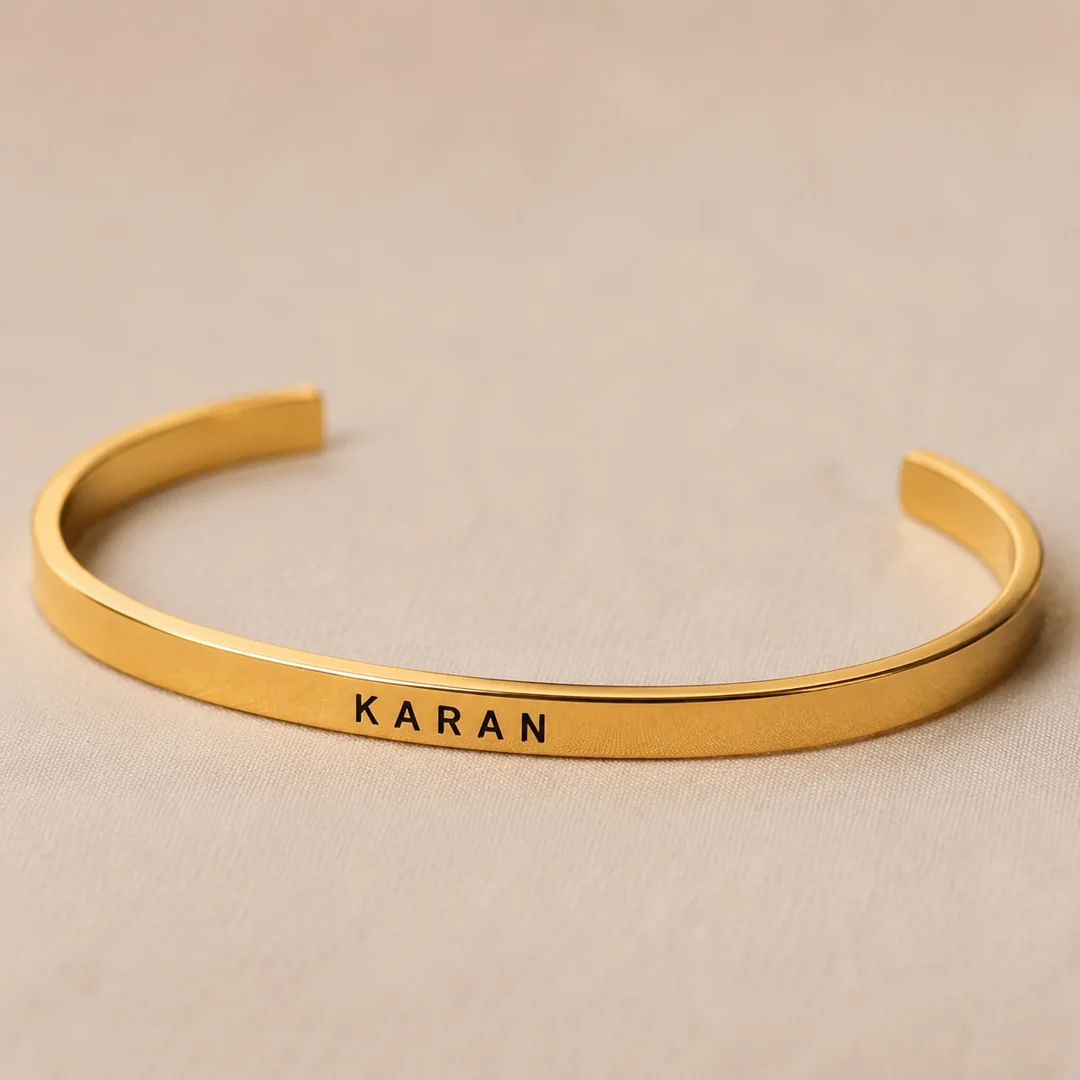 Gold Plated Personalized Engraved Name Kada macro close-up – personalized jewellery