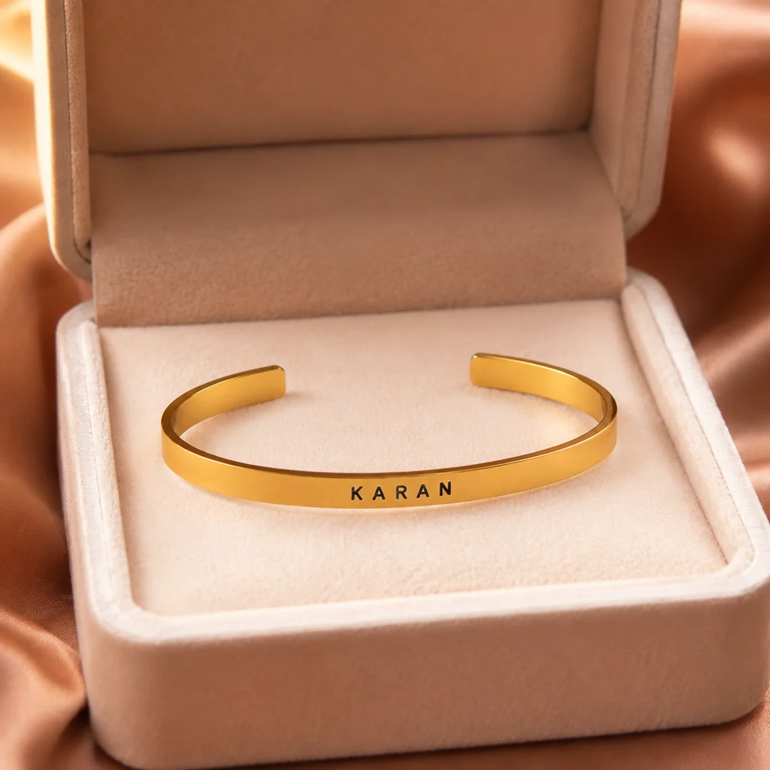 Gold Plated Personalized Engraved Name Kada in premium gift box – personalized jewellery
