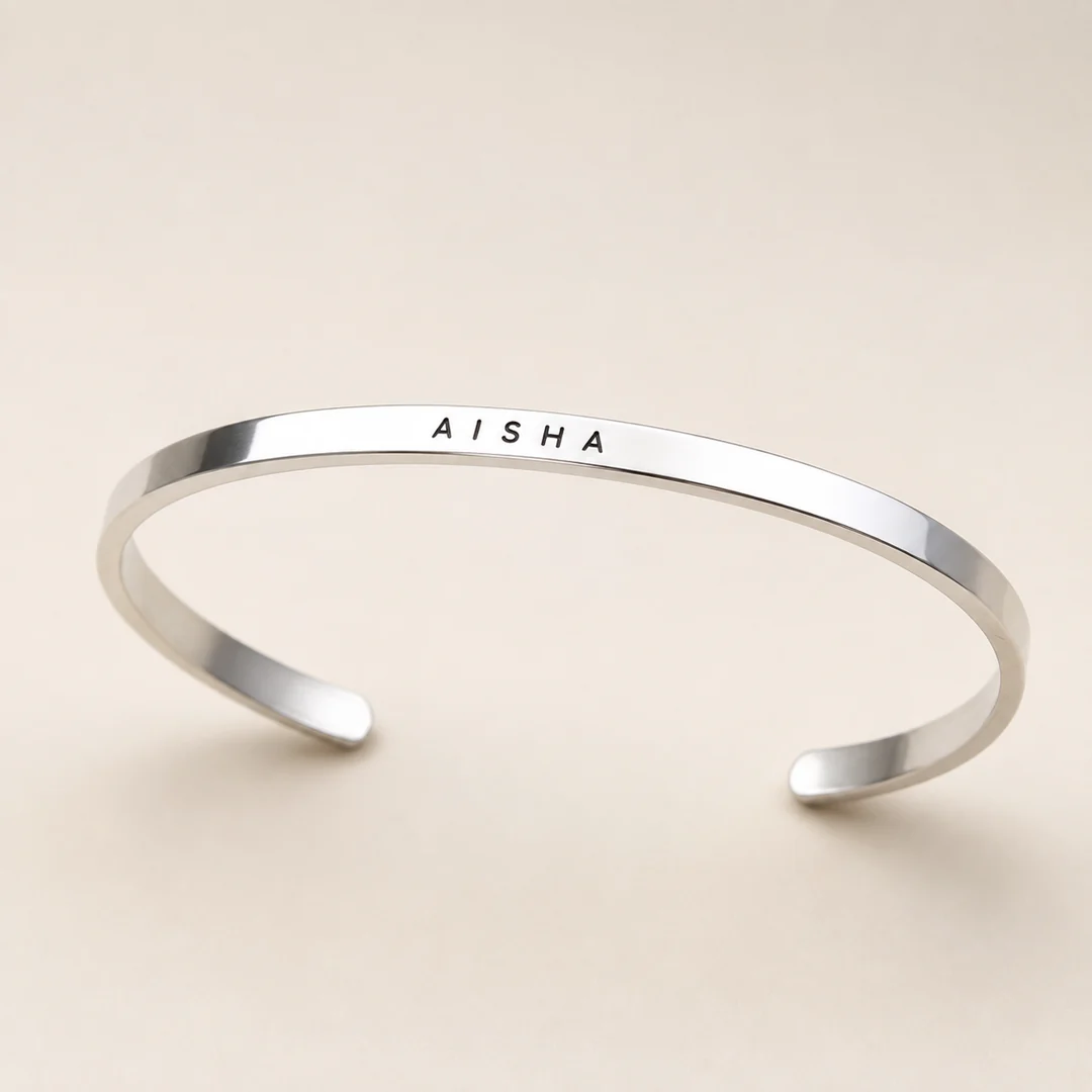 Silver Plated Personalized Engraved Name Kada macro close-up – personalized jewellery