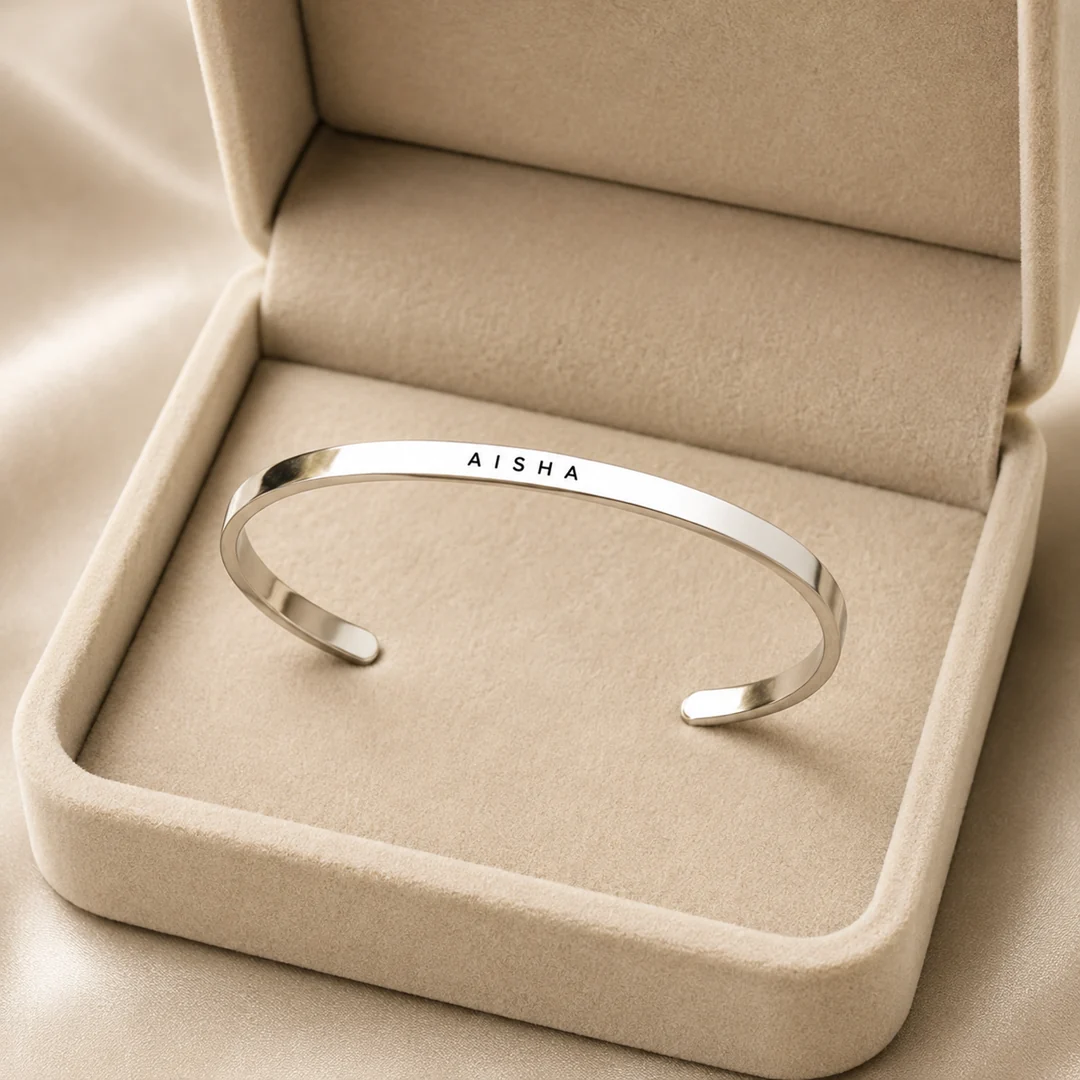 Silver Plated Personalized Engraved Name Kada in premium gift box – personalized jewellery
