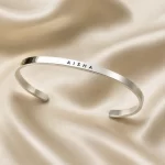 Silver Plated Personalized Engraved Name Kada on luxury satin – personalized jewellery