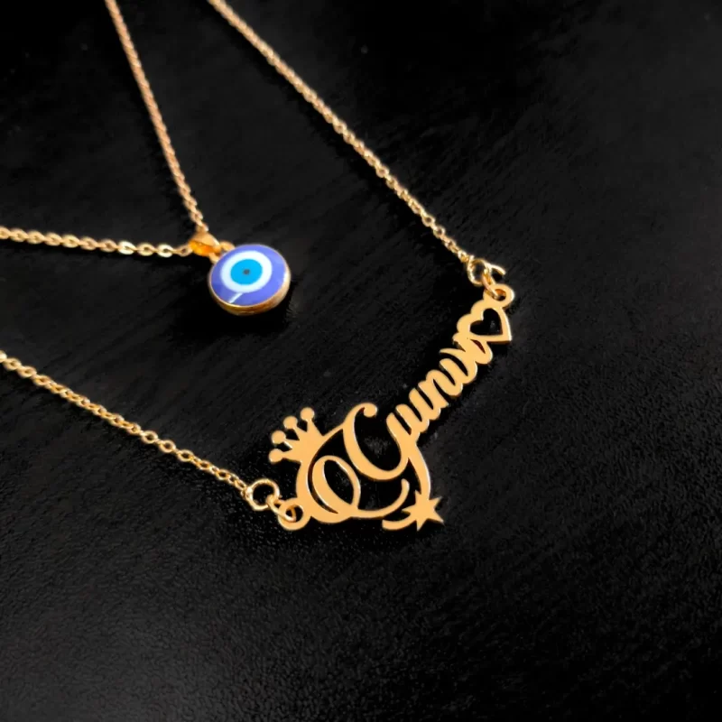 Evil Eye Two Layered Name Necklace