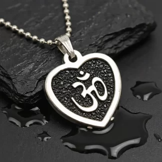 Black Om Heart Pendant premium hero view