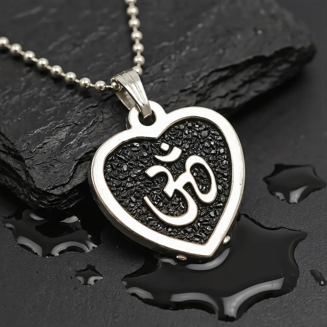 Black Om Heart Pendant premium hero view