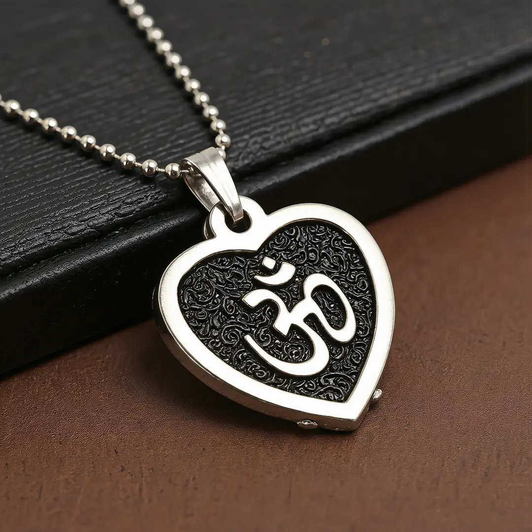 Black Om Heart Pendant angled product view