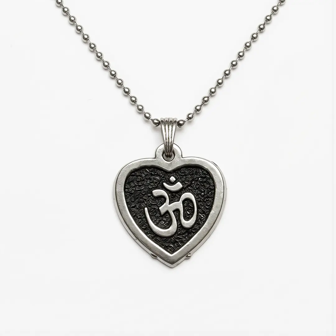 Black Om Heart Pendant clean studio view